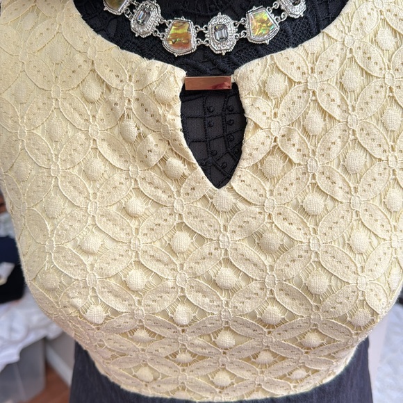 🍀2/10.00, Alyx dress yellow lace jewelry closure top denim zip down back ,excell - Picture 4 of 10